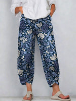 Women's Vintage Nationality Pattern Art Prints Casual Denim Cotton Pants