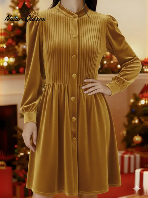 Women's Christmas Velvet Pleated Dress