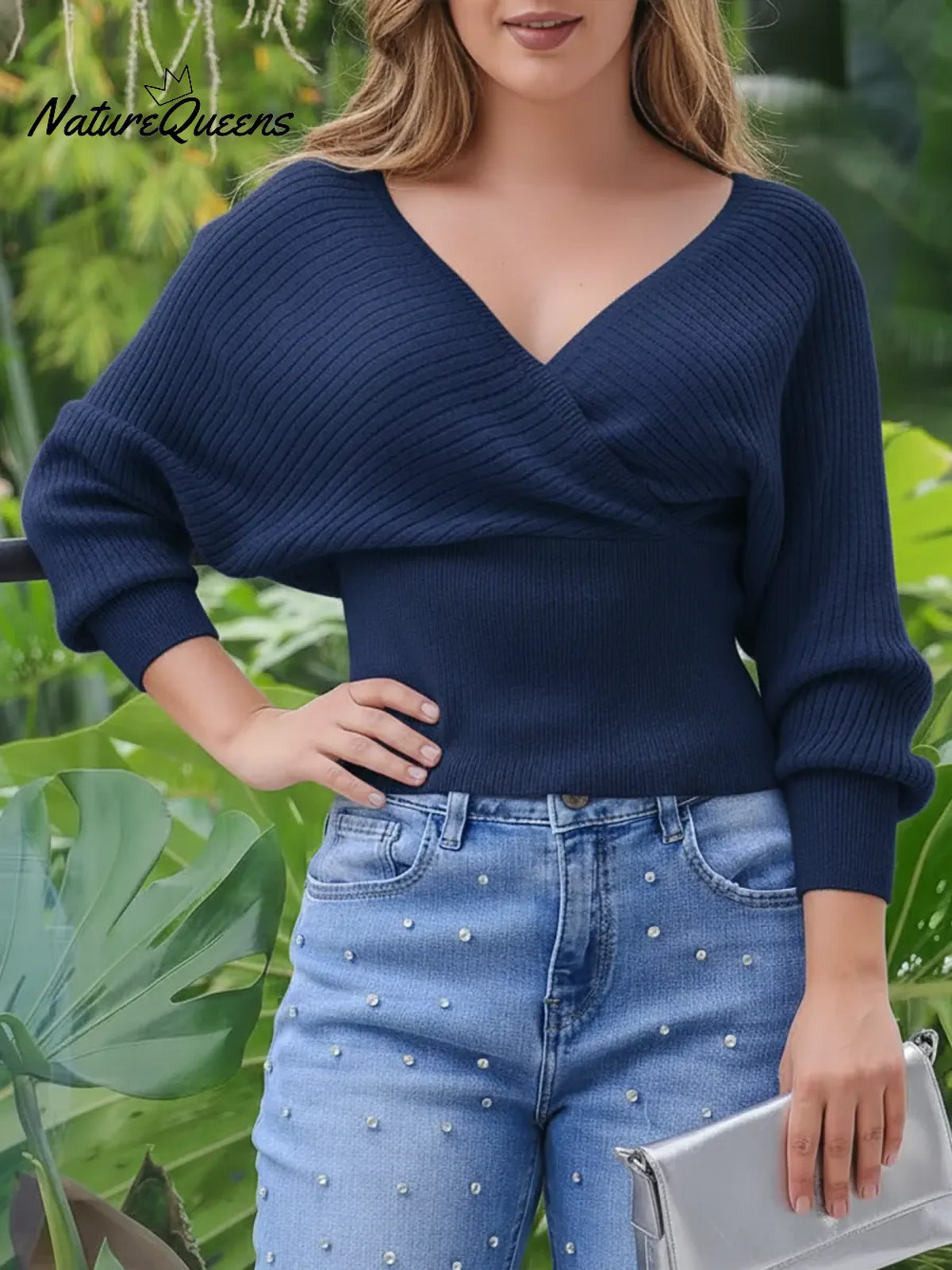 Women's Comfortable Crossover V-Neck Slim Fit Sweater