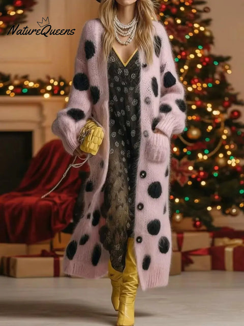 Women's Polka Dot Print Long-sleeved Cardigan Sweater