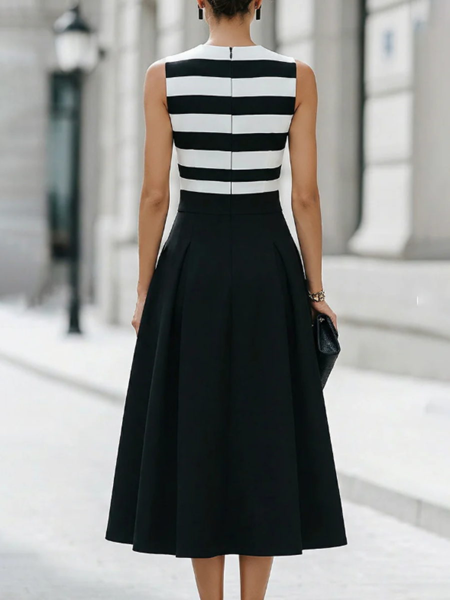 Classic And Elegant Striped Midi Dress