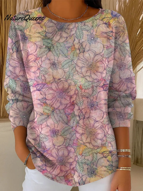 Women's Gradient Dreamy Flowers Print Casual Pullover Sweater