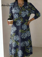 Women's Elegant Floral Decorative Patterns Casual Shirt Collar Long Sleeve Dress