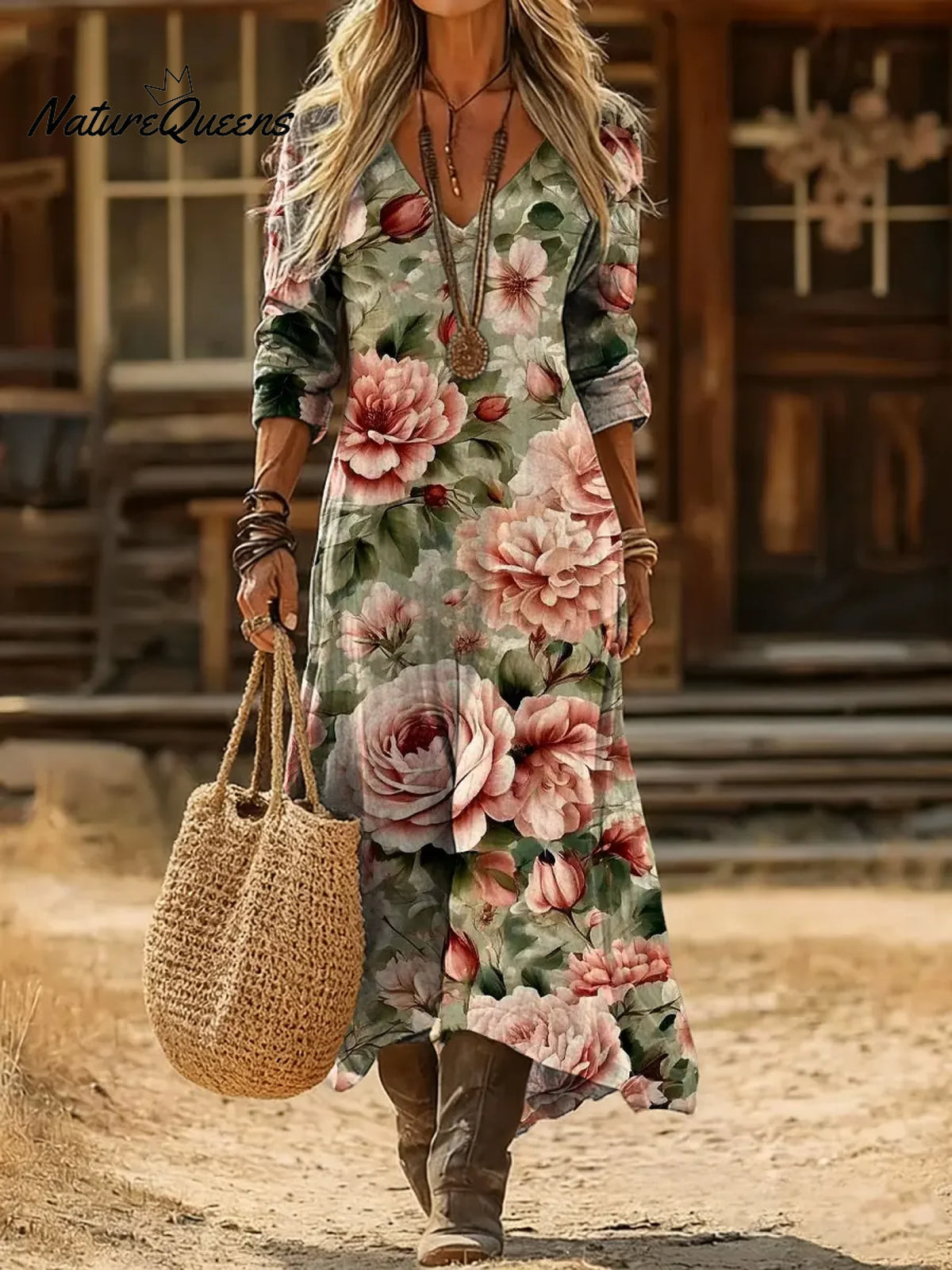 Women's Floral Pattern Art Print Casual Cotton Dress