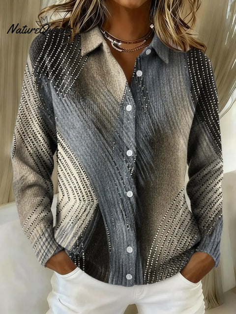 Women's Retro Patterns Printed Collared Sweater