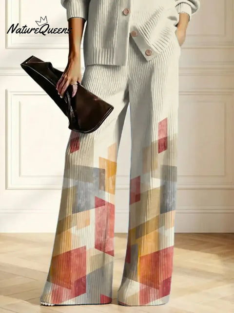 Women's Geometric Art Print Casual Cotton Knitted Suits