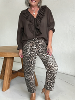 Casual Cozy Leopard Print Stretch Cotton Straight Leg Pants