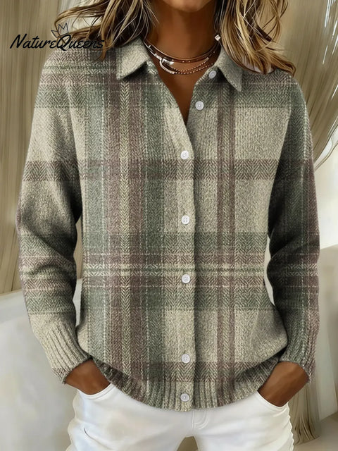 Women's Retro Plaid Printed Collared Sweater