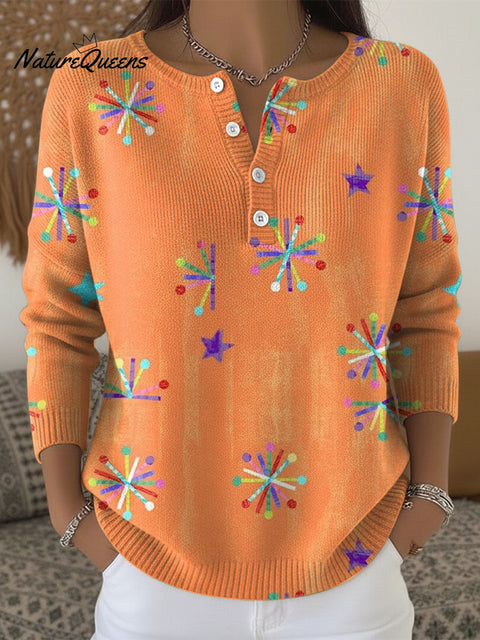 Women's Christmas Colors Snowflakes Pattern Art Print Buttoned Cardigan Sweater