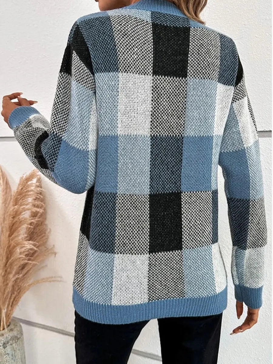 Women's Plaid Pattern Art Print Casual Cotton Sweater