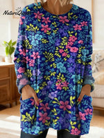 Women's Retro Floral Flower Ethnic Art Print Casual Cotton Knitted Sweater