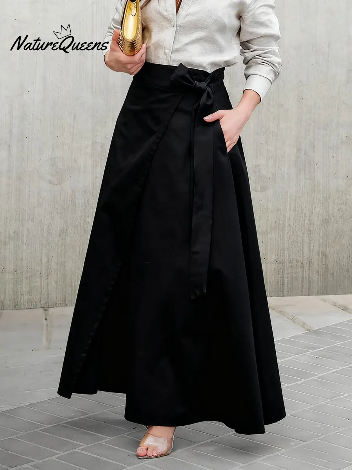 Women's Casual Tie-Waist Cotton Midi Skirt