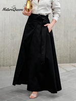 Women's Casual Tie-Waist Cotton Midi Skirt