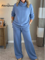 Women's Casual Turtleneck Cotton Sweatshirt And Pants Two-piece Set