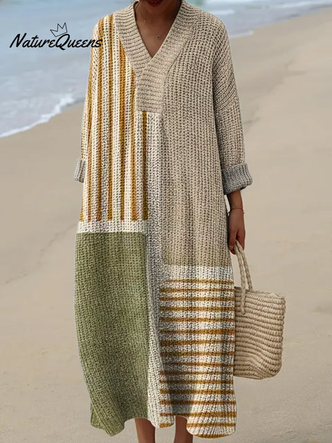 Women's Geometric Pattern Art Print Casual Cotton Knitted Dress