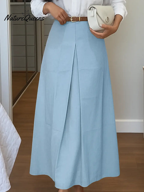 Women's Solid Color High-waisted Casual Loose A-line Skirt