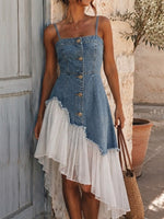 Stylish Casual Patchwork Chiffon And Denim Camisole Dress