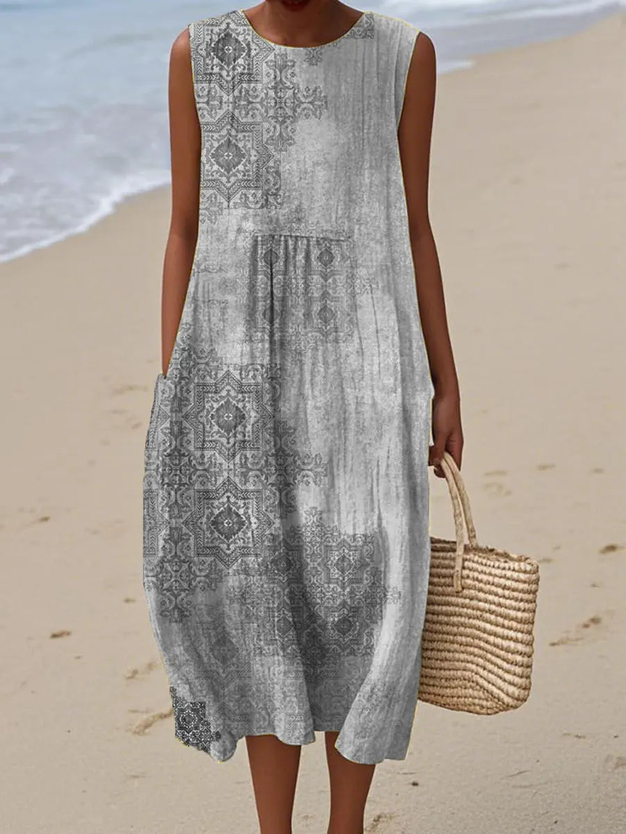 Women's Vintage Pattern Art Print Casual Cotton Dress