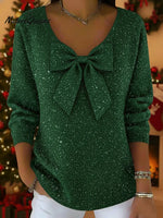 Christmas Sparkly V-neck Bow Sweater