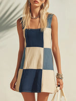 Women's Retro Plaid Square-neck Denim Dress