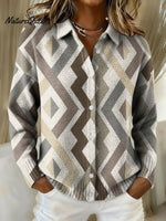 Simple Geometric Line Decorative Patterns Casual Shirt Collar Long Sleeve Sweater