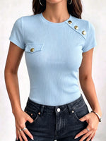 Women's Crew Neck Short-sleeve Casual Loose-fit Cotton Top