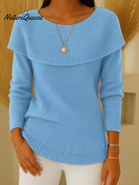 Women's Solid Color Round Neck Ruffled Long-sleeved Casual Loose Knit Top