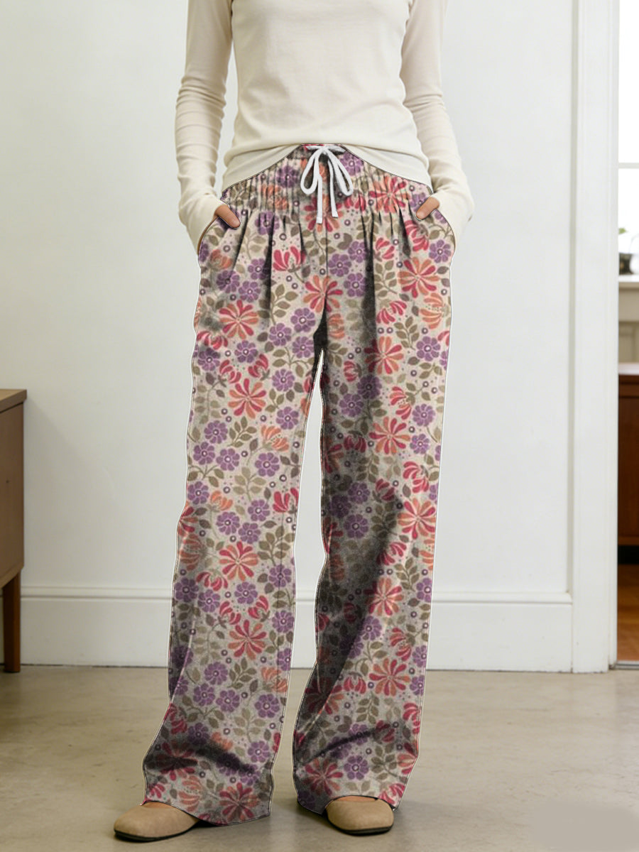Country-style Floral Decorative Patterns Women's Casual Pants