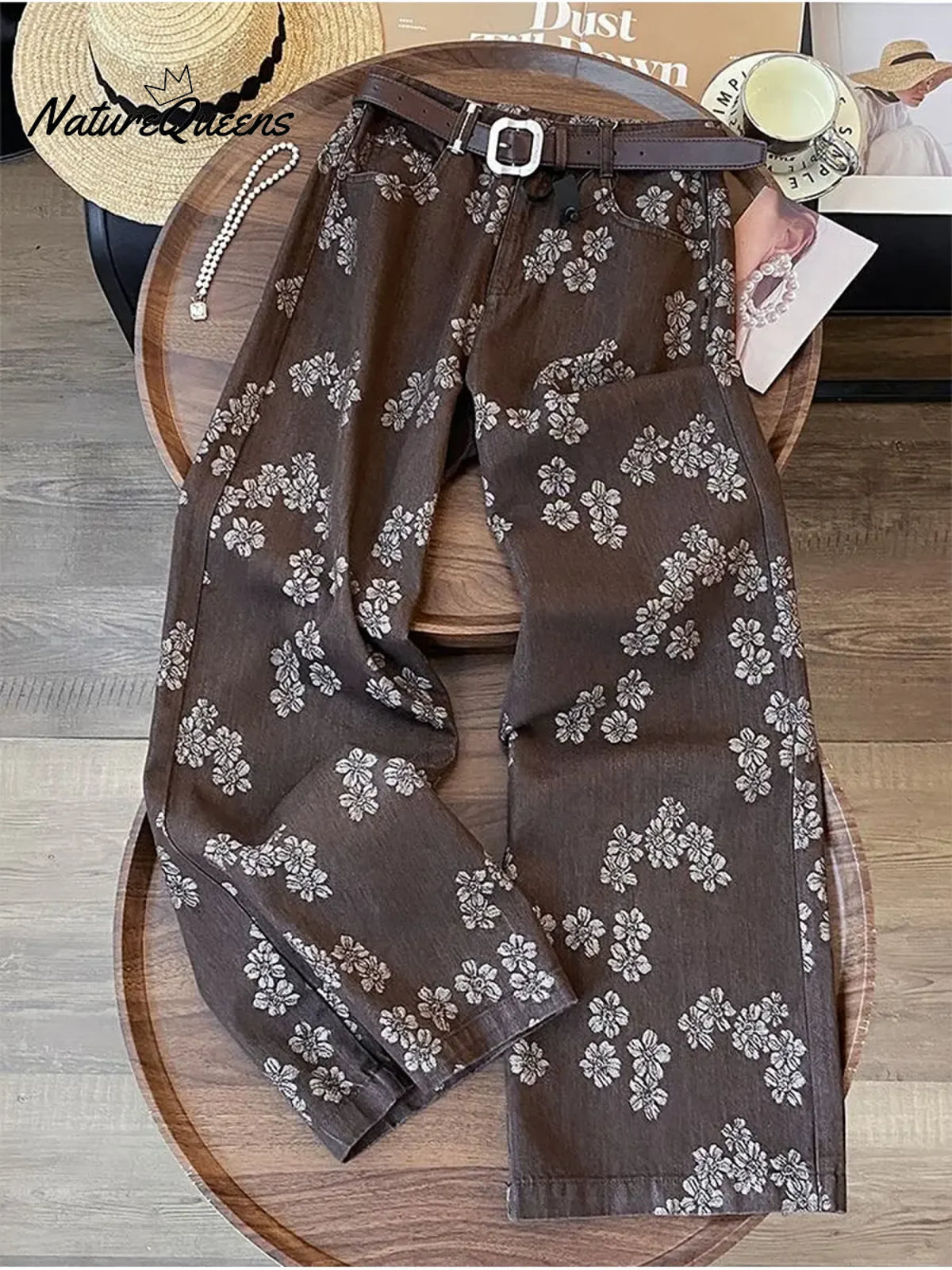 Women's Floral Jacquard Tencel And Cotton Pants