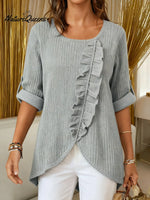 Women's Solid Color Round Neck Long-sleeved Casual Loose Three-dimensional Leaf-shaped Irregular Hem Knit Sweater