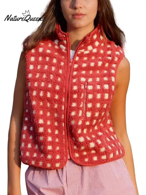 Women's Waffle Fleece Casual Sleeveless Vest
