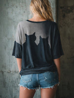 Loose And Cozy Cotton T-shirt With Kitten Silhouette Print