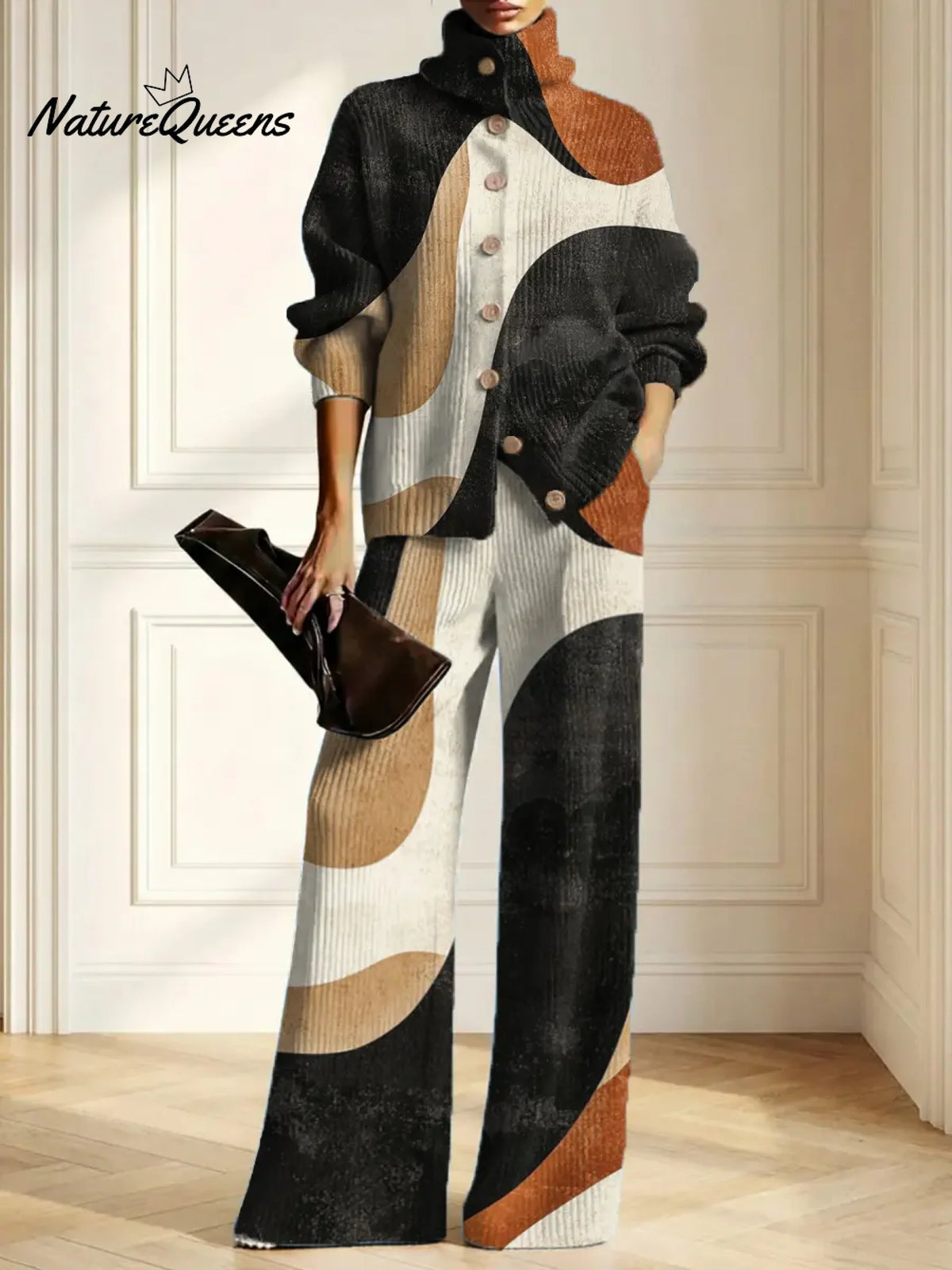 Women's Abstract Pattern Art Print Casual Cotton Knitted Suits