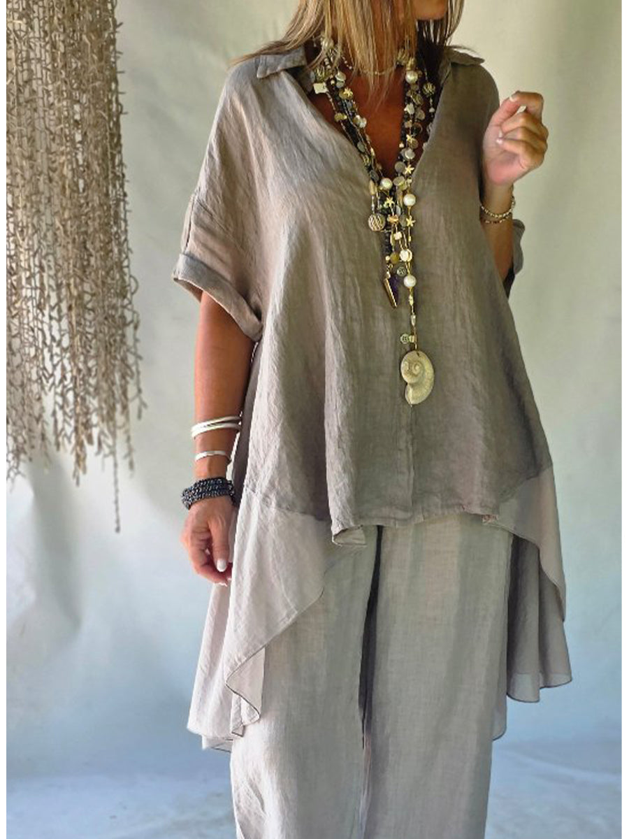 Casual Linen And Cotton Shirt With A Shorter Front And Longer Back