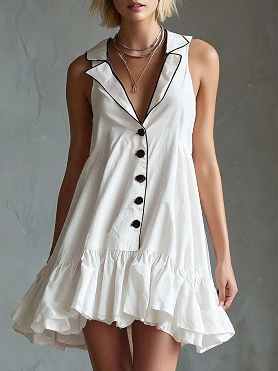Women's Sleeveless Lapel Detail Mini Dress
