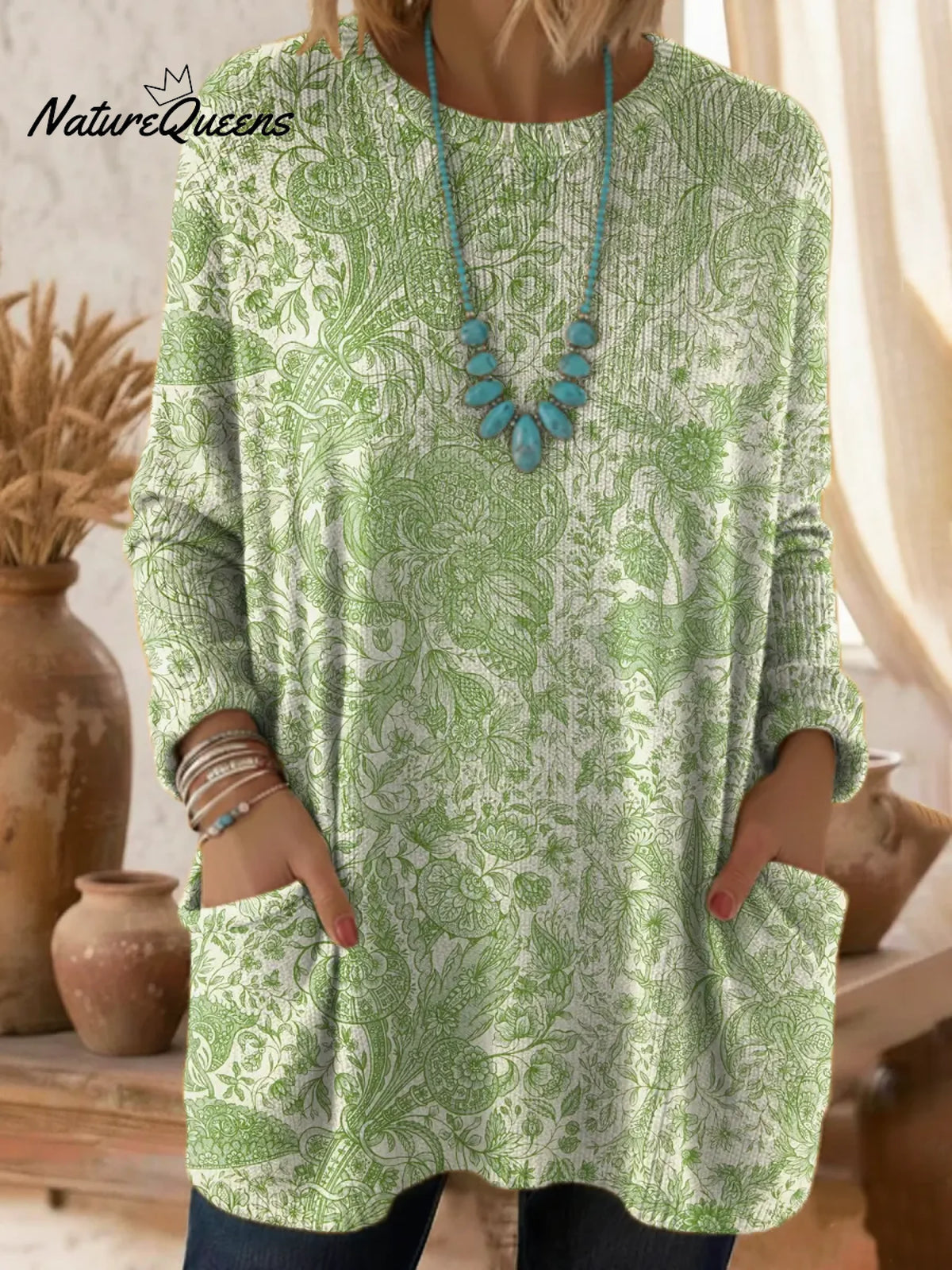 Women's Floral Pattern Art Print Casual Cotton Knitted Sweater