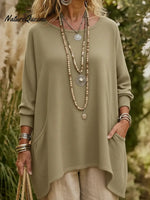 Casual Irregular Hem Pocket Sweater Pullover