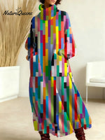 Women's Vintage Abstract Geometric Pattern Art Print Casual Cotton Knitted Dress