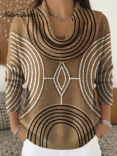 Women's Abstract Geometry Art Print Cowl Neck Sweater
