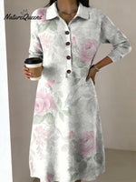Women's Elegant Floral Decorative Patterns Casual Shirt Collar Long Sleeve Dress