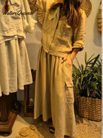Women's Casual Linen And Cotton Top And Skirt Two-piece Set