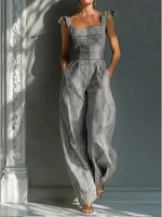 Stylish Striped Linen And Cotton Overalls