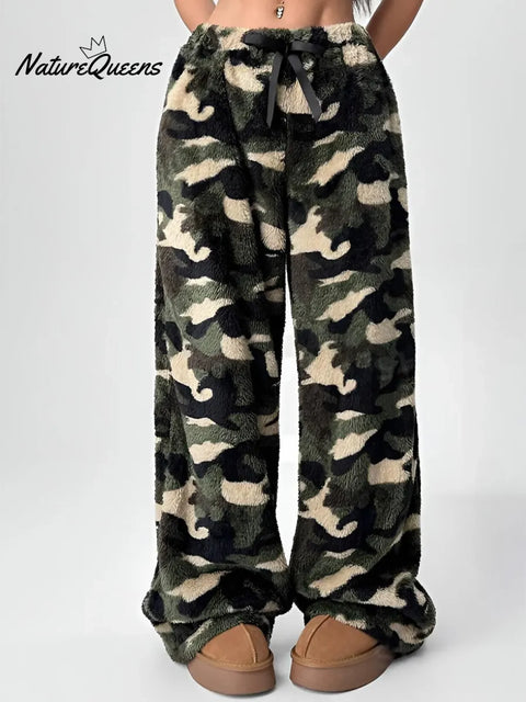Comfortable Leopard Print Coral Fleece Loose-fitting Trousers