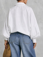 Women's Solid-color Shirt-collar Long-sleeve Casual Loose-fit Cotton Shirt