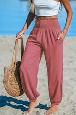 Women's Solid-color Casual Tapered Pants With Elastic Waist