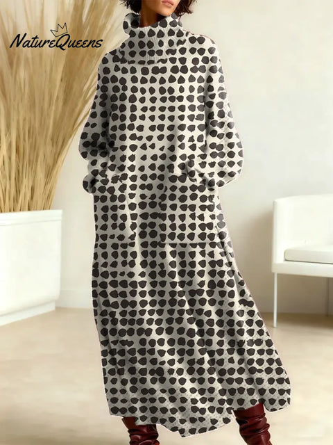 Women's Abstract Dot Pattern Art Print Casual Cotton Knitted Dress