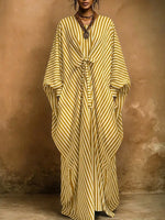 Retro Loose-fit Striped Maxi Dress