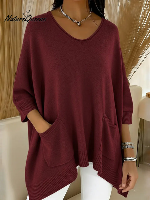 Women's Casual Loose Pocket Knit Sweater