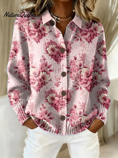 Women's Floral Pattern Art Print Casual Cotton Knitted Sweater