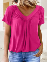 Women's Solid Color V-Neck Casual Cotton T-shirt
